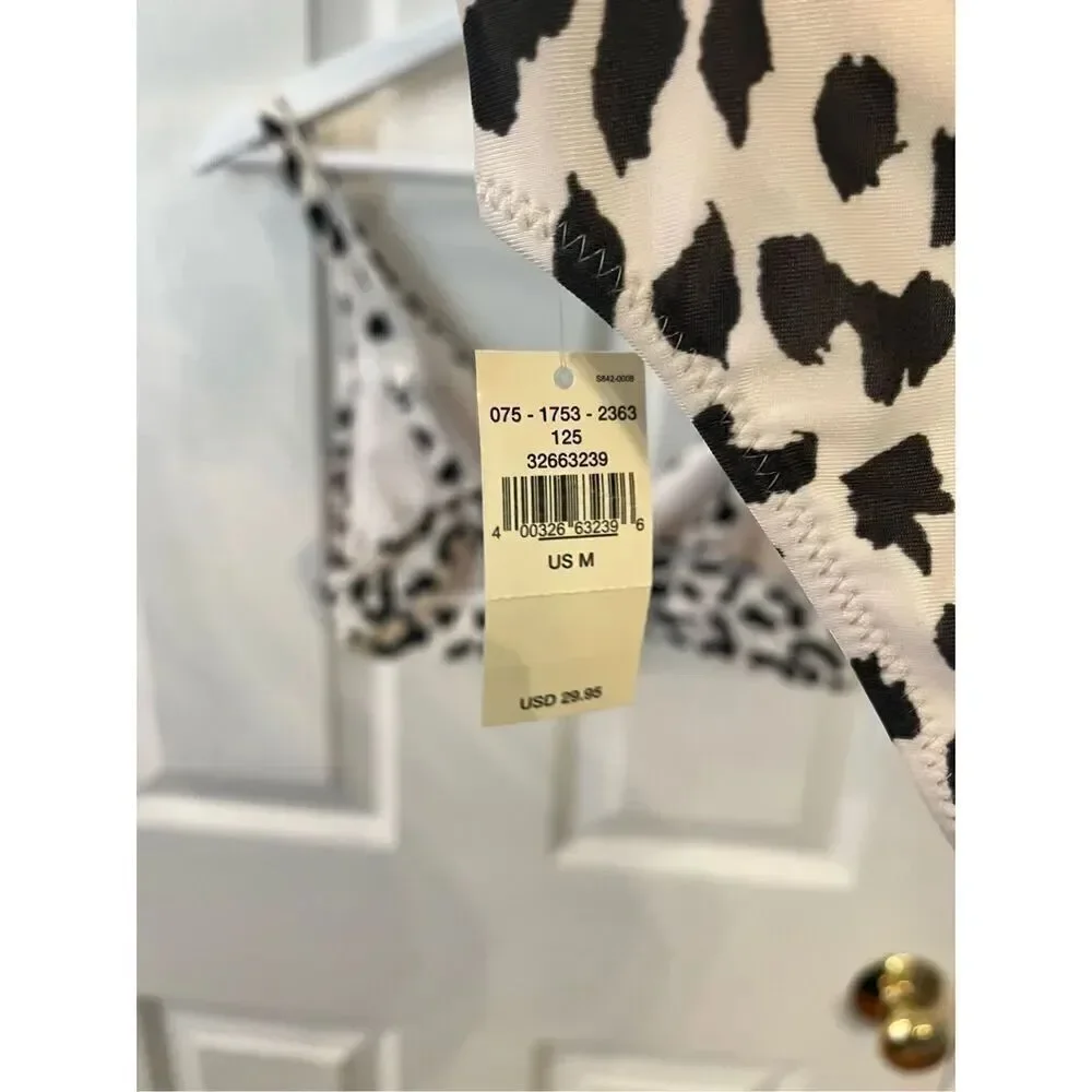 Aerie White & Black Snow Leopard Gold Side Bikini Set sz M NWT
